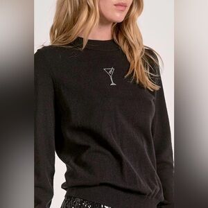New! Elan Black Sweater with Martini Glass